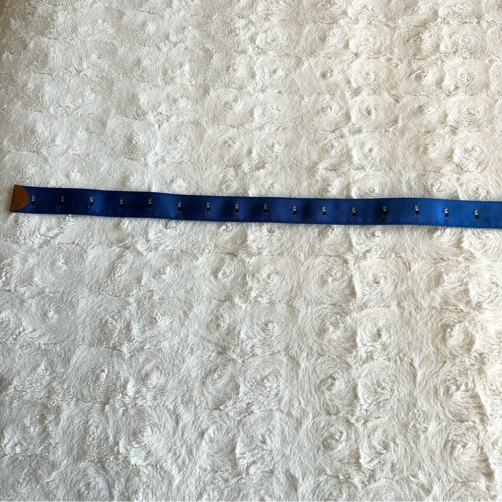 Bobby Jones Belt Mens 34 Blue Golfer Motif D-Ring Adjustable Preppy Fabric NWT